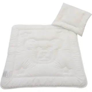 Dreams Steppbett + Kopfkissen "Teddybär", Praktisches Set für Babys und Kleinkinder, weiß,