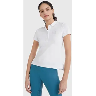 Tommy Hilfiger Equestrian Poloshirt Damen Crystal Embellished Style FS 2022 TH Optic White XL - Weiß