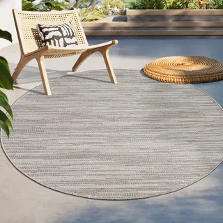 Paco Home Outdoor Teppich Flachgewebe modern Boho Ethno wetterfest Außenbereich Grösse 80 cm Rund - Beige