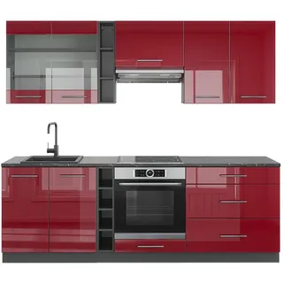 Vicco Küchenzeile Fame-Line 235 cm Bordeaux Hochglanz/Anthrazit