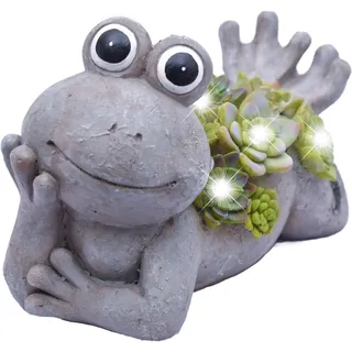 TERESA'S COLLECTIONS Solar Frosch Gartendeko für Draußen LED Solarlecuhte Kunstharz Wasserfest Frosch Wetterfest Gartendeko Figur für Garten Balkon Terasse Fairy Mutter Tochter Geschenk 8cm