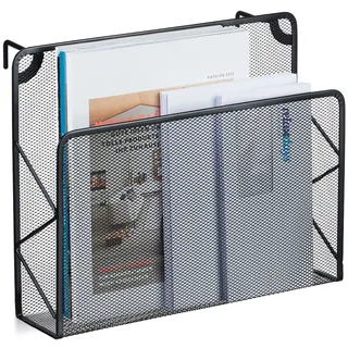 Relaxdays Zeitschriftenhalter Wand, Zeitungsablage hängend, Wandkorb, HBT 28x35,5x10 cm, Magazinhalter, Metall, schwarz