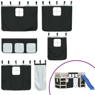 Vorhänge für Hochbett Weiß und Schwarz Polyester - Schwarz