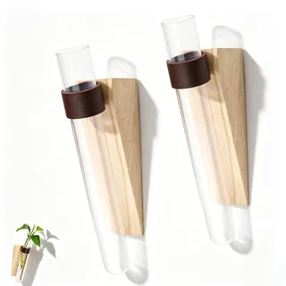 WJUAN 2 Stück Propagation Station, Kunststoff und Holz, Reagenzgläser für Blumen, Schön und Leicht, Kein Bohren Von Löchern Nötig, Blumenröhrchen, Geeignet für Schlafzimmer, Balkone, Fenster