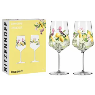 Ritzenhoff & Breker RITZENHOFF 6041005 Aperitif-Glas 500 ml - 2er-Set - Serie Sommertau - für Spritz, Schorle - Motiv Zitrone - Made in Germany, Gelb, Grün, Rosa