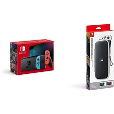 Nintendo Switch-Tasche & -Schutzfolie - Schwarz/Weiß + Konsole Neon-Rot/Neon-Blau
