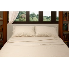 Basile Milano - Bettwäsche-Set für Doppelbett aus reinem Baumwollperkal, einfarbig, beige