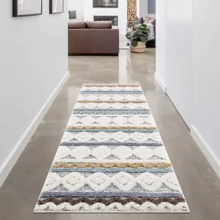 Hochflor-Teppich CARPET CITY "Focus 3013", bunt (mehrfarbig), B:80cm H:20mm L:300cm, Polypropylen, Teppiche, Hochflor-Teppich, Läufer, Boho, Hochtief-Muster/ 3D-Effekt, für Wohnzimmer, Schlafzimmer