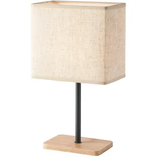 Fischer & Honsel Tischleuchte Bozen | sandschwarz matt/eichefarben natur| Stoffschirm| sandfarben Leinen| L: 17 cm, B: 10 cm, H: 30 cm | mit Schnurschalter| 1x E14 max. 25 W ohne Leuchtmittel