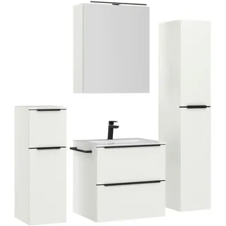 Nobilia Badezimmer , Schwarz, Weiß , Metall , 5-teilig , 5 Fächer , 3,2 Schubladen , G , 121 cm , Goldenes M, Made in Germany , Griffeauswahl, hängend, Zusatzausstattung erhältlich, Typenvielfalt , Badezimmer, Badmöbelsets & Badmöbelserien, Badmöbel-Sets