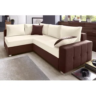 Collection AB Ecksofa "Parma L-Form, B: 224 cm", Bettfunktion, Bettkasten / 2 Zierkissen, Federkern, braun, natur),