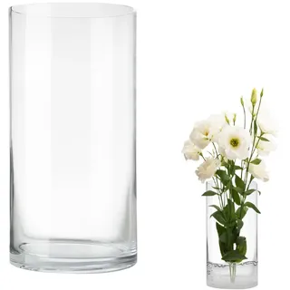 LOMUG Glasvase 20cm Hoch Durchsichtig Blumenvase Ø 10 cm Deko Zylindervase Kerzengläser Runde Modern Gross Zylinderglasvasen für Home Office Hochzeit Tischdeko (10X20CM)