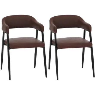 Mendler 2er-Set Esszimmerstuhl HWC-P29, Küchenstuhl Lehnstuhl Polsterstuhl, Industrial Retro Vintage Kunstleder ~ rostrot