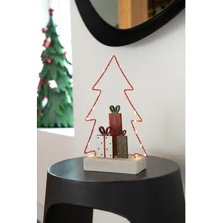 Manahee Design | LED-Weihnachtsbaum aus Holz Weiß/Rot/Grün Klein | 25 cm x 15 cm x 6 cm - Weiß, Rot, Grün
