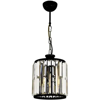 Modern Chandelier with Metal Body & Crystal Cap, 70 cm Height, 20 cm Diameter, Black & Gold | E27 Socket, Max 40W | Glamorous Industrial Design for Hotels & Homes