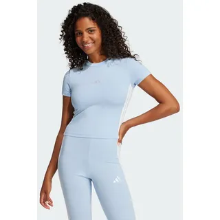 adidas Women's Essentials 3 Stripes Slim Baby T-Shirt, Glow Blue/White, M