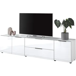 Stella Trading Santorin TV-Lowboard 226 x 55 x 40 cm Weiß Glas
