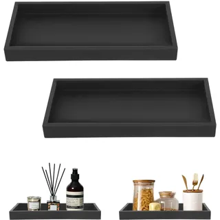 2 Stück Badezimmer Tablett Dekotablett Deko Tablett Schwarz Silikon Ablageschale Kleines Tablett für Waschtisch Badewanne Küchenspüle und Toilette (Rechteck)