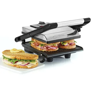 BELLA Panini-Presse, Sandwichmaker und elektrischer Indoor-Grill mit doppelten antihaftbeschichteten Platten, höhenverstellbarem Deckel und abnehmbarer Auffangschale, Edelstahl, 1400 Watt