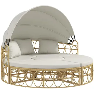 Outsunny Gartenmöbel-Set mit klappbarem Verdeck, für Outdoor, Creme , Kunststoff , Gartenmöbel, Gartengarnituren, Gartenmöbel-Sets