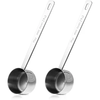 Lnngub 2 Stück Kaffeelöffel Portionierer, 30 ml Edelstahl Kaffee Messlöffel Kaffeelöffel mit Langem Griff für Kaffeeflüssigkeit, Kaffeebohnen, Gewürze, Milch, Tee, Pulver, Zucker