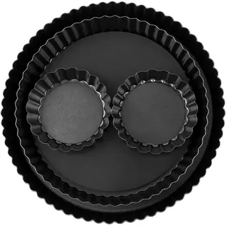 LOPYXBR 4er Set Tarteform mit Hebeboden 10/22/26 cm, Quicheform Antihaftbeschichtete, Tarte Form Rund, Tarteform rund aus Kohlenstoffstahl für Mini Törtchen, Familienquiche, Pizza und Dessert