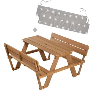 roba Kinder Outdoor+ Sitzgruppe Picknick for 4' +, teak, mit Lehne und Bankkissen Little Stars, Kindergartenbank