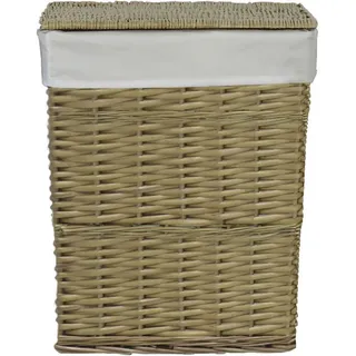 Ambia Home Wäschekorb , Naturfarben , Holz, Textil , Weide , vollmassiv , 30 l , rechteckig , 48x28x38 cm , Deckel, Innenfutter, handgemacht , Haushalt & Reinigung, Wäschepflege, Wäschekörbe & Wäschetonnen