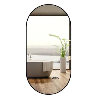 Ramix Wandspiegel im pulverbeschichtetem Aluminiumrahmen Schwarz, Silber, Gold Loft Rechteckiger Rund Wohnzimmer Schlafzimmer Badezimmer Ankleidezimmer Flur (Schwarz, K1 - Oval 80x40cm)