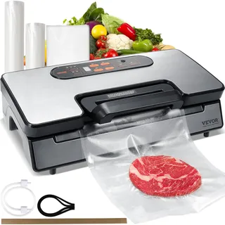 VEVOR Vakuumiergerät 130W Vakuumierer 90Kpa Einschweißgerät 30cm Dichtungslänge Folienschweißgerät für trockene oder feuchte Lebensmittel Inkl. 10x Vakuumbeutel,2x Vakuumbeutelrolle und Schlauch