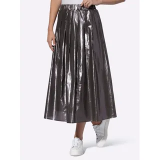 Faltenrock HEINE, Damen, Gr. 34, silber (silberfarben), 55% Baumwolle, 45% metallisierte Fasern, unifarben, lang, Röcke Faltenrock