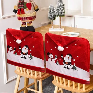 Dazhtu 6er Weihnachtsstuhlbezüge, Weihnachten Stuhlhussen Weihnachtsstuhlüberzug, Weihnachtsmannmützen-Stuhlhusse Universal Stuhlbezug für Esstisch Weihnachten Dekoration, Bankett Beschütze