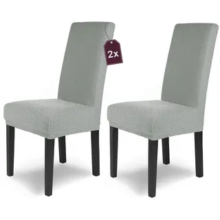 Scheffler-Home Stuhlhussen Stretch Luna/Grau 2er Set/elastische Flanell Stuhlabdeckungen/Stuhlhussen Schwingstühle/Hussen Stuhl Überzieher mit Gummiband