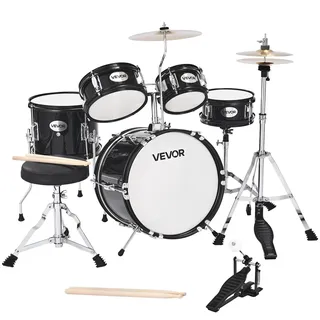 Vevor Schlagzeug Set, 5-teilig, inkl. 35,6 cm Basstrommel, 15,2 cm & 20,3 cm Tomtoms, 25,4 cm Standtom, 25,4 cm Crash-Becken & 20,3 cm-Hi-Hat, für Kinder von 6–13 Jahren (schwarz)