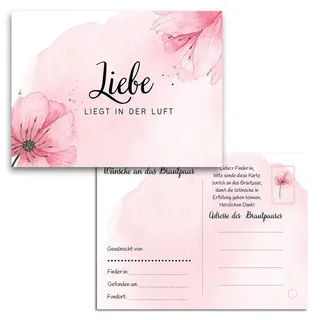 50x Ballonkarten Hochzeit extra leicht für lange Flugdauer - Wunschkarten für Luftballons als spaßiges Hochzeitsspiel für Gäste (Blumen)