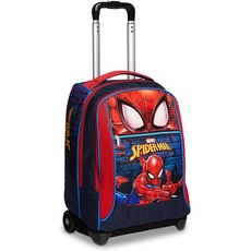 Seven Trolley Spiderman, 2 in 1, Schulranzen mit Rollen, Rucksack mit Trolleyfunktion für Kinder, ab 1. Klasse, für Schule, Reisen, Mädchen&Jungen; rot/schwarz; Superheroes