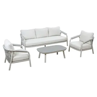 Sessel-Sofa Loungeset Oria 4-teilig | Naturel/Snow Sand | Aluminium und Rope