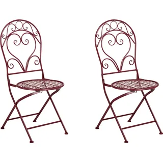 BELIANI Gartenstuhl 2er Set Burgunderrot Eisen Zusammenklappbar Antik-Optik Französisch Romantisch Verschnörkelt Balkon Outdoor Terrasse Ausstattung - Rot
