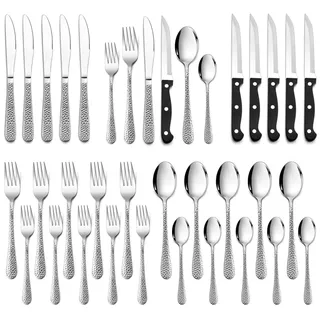 Besteck Set, HaWare 36-teiliges Edelstahl Besteckset mit Steakmesser für 6 Personen, Modernes Essbesteck Set mit Hammergriff, Messer Gabel Löffel Set für Zuhause/Restaurant, Spülmaschinenfest