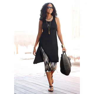 Beachtime Longtop mit asymmetrischem Saum und Schlitz, Sommerkleid, Strandkleid, schwarz