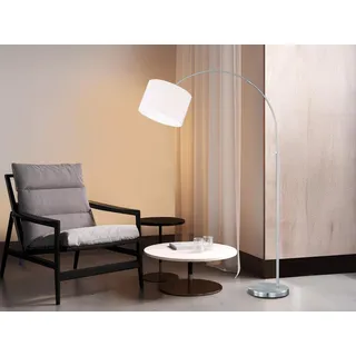 Design Bogenlampe mit Stoffschirm in weiß höhenverstellbar Stehlampen Wohnzimmer - Silber