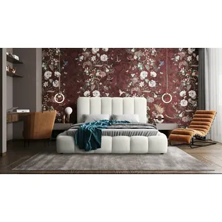 Polsterbett Doppelbett HEDA 180x200cm Komplettset in Stoff Perfect Harmony Altweiß - Weiß