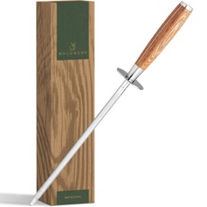 WALDWERK Premium Wetzstahl - Messerschärfer aus gehärtetem Stahl und mit edlem Holzgriff - 100% plastikfreier Wetzstahl für Messer - hochwertiger Messerschleifer - Messer schärfen wie ein Profi