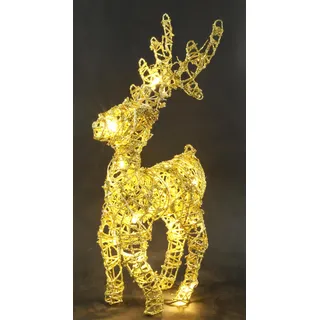 Leuchtender Hirsch aus Rattan mit LED-Licht Weihnachtsdeko Dekofigur Weihnachtsfigur Weihnachtshirsch X'mas-Deko Deko-Reh Deko Figur Tierfigur Statue Skulptur Gartenfigur Balkon Kunstfigur, 50cm