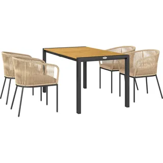 Outsunny 5-teiliges Polyrattan Gartenmöbel-Set für 4 Personen, wetterfest Balkonmöbel mit Tisch für Balkon, Garten, Naturholz+Khaki - Grün, Schwarz