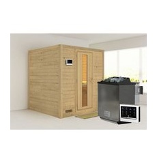 KARIBU Sauna »Sindi«, inkl. 9 kW Bio-Kombi-Saunaofen mit externer Steuerung, für 4 Personen - beige