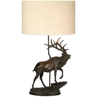 Tischlampe Stoff Resin Hirsch 80 cm hoch in Bronze antik E27 Tischleuchte