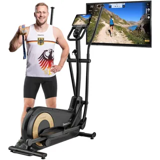 Skandika Crosstrainer Carbon P24-RG | Ellipsentrainer leise ohne Strom mit Generator, 16 Widerstandsstufen, bis 150 kg, computergesteuert, elektronischer Widerstand, Ellipsen Crosstrainer für Zuhause