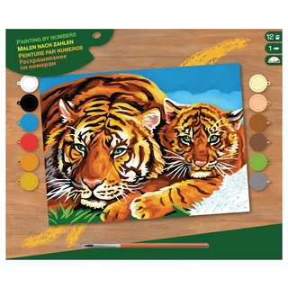 MAMMUT 8241039 - Malen nach Zahlen Senior, Tiger, Komplettset mit bedruckter Malvorlage im A3 Format, 12 Acrylfarben, Pinsel und Anleitung, großes Malset ab 10 Jahre