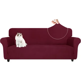 YSTELLAA Stretch Sofa Überzug 3 Sitzer, Elastisch Sofabezug Mit Armlehnen, Jacquard Sofaschoner rutschfest, Universal Sofa Cover Moderne, Couchüberzüge Sofahusse Für Katze Hund, Rot